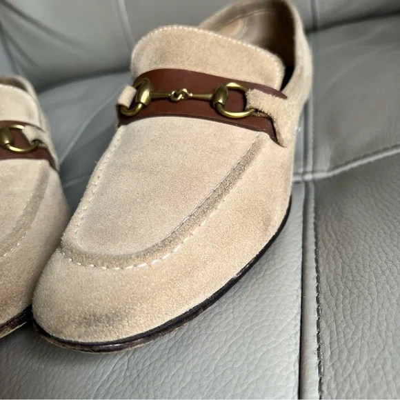 Gucci Tan and Brown Loafers with Penny Design Sz 36 US 6 Suede Leather Horsebit